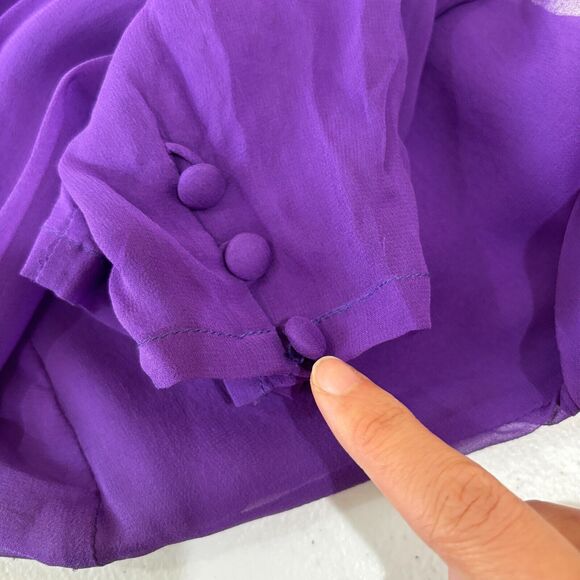 VTG Alfred Sung Purple Silk Chiffon Sheer Mock Neck Blouse 6 Floral Whimsigoth - Picture 14 of 14